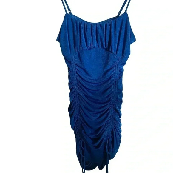 Inspired Hearts Royal Blue Bodycon Ruched Dress With Drawstring On Sides Size XL - Picture 2 of 8